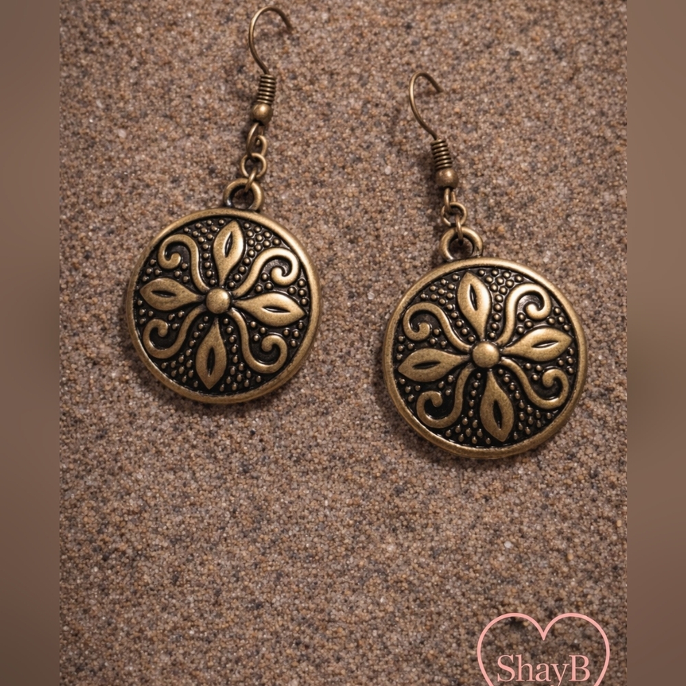 Brass Floral Dangle Earrings
